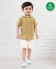 Nino Bambino Organic Cotton Half Sleeves Checked Shirt With Shorts - Olive Green & White