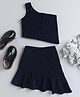 Taffykids One Shoulder Shimmer Embellished Knitted Crop Top With Coordinating  Asymmetric Ruffle Detailed Skirt Set -  Navy Blue