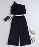 Taffykids One Shoulder Shimmer Layered Top With Coordinating Pant Set - Navy Blue