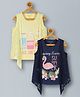 Plum Tree Pack Of 2 Sleeveless  Flamingo & Bottle  Printed Cotton Tops With Attached Shrug - Yellow And Blue