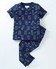 Nite Flite Cotton Knit Half Sleeves Monster Printed Coordinating Pajama Set - Picasso Blue