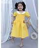 Junitos Half Sleeves Smoked Bodice Detailed Solid Dress - Yellow