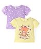 Doodle Poodle 100% Cotton Half Sleeves Tops Teddy & Hearts Print Pack of 2 - Purple & Yellow
