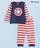Honeyhap Marvel Cotton Knit Full Sleeves Striped Night Suit With Captain America Graphics - Multicolor