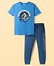 Pine Kids Lucas Single Jersey Knit Half Sleeves Night Suit With Text Print - Blue