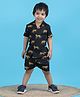 Polka Tots Cotton Half Sleeves Animals Printed Coordinating Shirt With Shorts - Black
