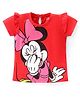 Babyhug Disney Cotton Knit Cap Half Sleeves Top With Frills Detailing & Minnie Mouse Graphics - Red