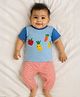 Somersault Single Jersey Half Sleeves Fruits Appliqued Tee & Gingham Pant Set - Blue