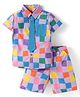 Lil' Drama Half Sleeves Checked  Cotton Shirt & Shorts Set - Multi Colour