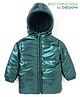 Babyoye Woven Full Sleeves Padded  Hooded  Jacket Solid Color - Dark Green