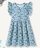 Funkrafts Premium Cotton Single Jersey Frill Sleeves Floral Printed Dress - Blue