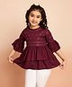 ISHTI Frill Sleeves & Sequin Embellished Top - Wine