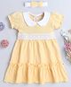 BUMZEE Half Sleeves Lace Detailed Dress With Headband - Yellow