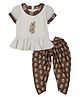 Young Birds Half Sleeves Floral Printed Peplum Top With Dhoti Pant - Brown