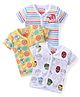 Babyhug Marvel Interlock Cotton Knit Half Sleeves Front Open Jhablas with Stripes & Avengers Graphics Pack of 3 - White & Yellow