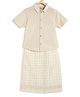 Tiber Taber Cotton Lurex Half Sleeves Striped & Checked Shirt With Mundu - Cream