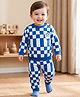 Babyoye 100% Cotton Full Sleeves Sweater Set With Checks Design & Bear Embroidery - Blue