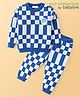 Babyoye 100% Cotton Full Sleeves Sweater Set With Checks Design & Bear Embroidery - Blue