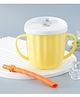 Mug With Straw & Twin Handle Yellow & White- 300 ml (Straw Colour May Vary)