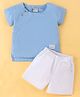 Bloom Up Cotton Knit Raglan Sleeves T-Shirt & Shorts Set Solid Colour  - Sky Blue