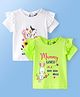 Doodle Poodle 100% Cotton Knit Half Sleeves T-Shirts with Floral Print & Frill Detailing Pack of 2 - Bright White & Green