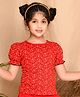 Kids Cave Half Sleeves Floral Printed Top - Red