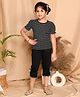Kids Cave Cotton Half Sleeves Striped Coordinating Top & Solid Capri Set - Black