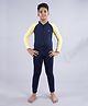 Kiddopanti Raglan Full Sleeves Solid Swimsuit - Navy & Yellow