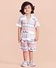 Polka Tots Cotton Half Sleeves Abstract Printed Shirt With Coordinating Shorts Set - White & Pink