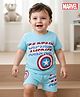 Babyoye Marvel Cotton Knit Half Sleeves T-Shirt & Shorts Set With Avengers Graphics - Light Blue