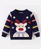 Kookie Kids Full Sleeves Pullover Sweater with Snowman Design- Navy Blue