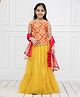 NEUDIS Sleeveless Abstract Printed & Frill Detailed Net Lehenga & Choli Set With Dupatta - Yellow & Red