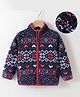 Kookie Kids Full Sleeves Front Open High Neck Jacket With Aztec Design - Navy Blue