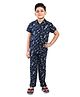 Clothe Funn Knit Half Sleeves Space Theme Printed Night Suit - Navy Blue
