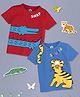 Nauti Nati Pack Of 2 Half Sleeves Animals Printed Tees - Red & Blue