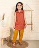 Kinder Kids Sleeveless Floral Printed & Gota Lace Embellished Kurta With Pant - Red & Yellow
