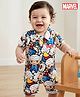 Babyhug Single Jersey Knit Half Sleeves Collared Romper with Avengers Print - Multicolour