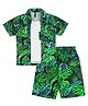 Earth Conscious 100% Cotton Half Sleeves Tropical Leaves Printed Shirt With Attached Tee & Coordinating Shorts Set - Green