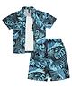 Earth Conscious 100% Cotton Half Sleeves Tropical Leaves Printed Shirt With Attached Tee & Coordinating Shorts Set - Blue