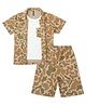 Earth Conscious 100% Cotton Half Sleeves Camouflage Printed Shirt With Attached Tee & Coordinating Shorts Set - Brown