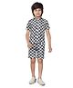 Earth Conscious 100% Cotton Knit Half Sleeves Chess Board Checked Shirt With Coordinating Shorts Set - White & Grey