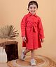 Junitos Cotton Full Sleeves Schiffli Embroidered Shirt Dress - Red