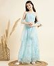Cherry & Jerry Sleeveless Sequin Embellished Crop Top Skirt & Dupatta Set - Light Blue