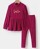 Kookie Kids Full Sleeves Top & Leggings Set With Text Print - Fuchsia