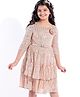 Hola Bonita Knit Three Fourth Sleeves Sequin Tiered Dress with Floral Applique  - Gold