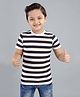 3PIN Cotton Jersey Half Sleeves Striped Tee - Navy Yellow & White