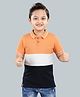 3PIN Cotton Jersey Half Sleeves Colour Blocked Polo Tee - Orange White & Navy Blue