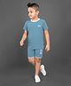3PIN Cotton Jersey Half Sleeves Placement Text Printed Tee & Shorts Set - Blue
