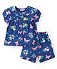 Babyhug Cotton Knit Half Sleeves Peter Pan Collar Neck Top & Shorts  Night Suit   Floral Print - Blue