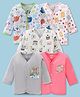 OHMS Single Jersey Knit Full Sleeves Front Open Jhablas with Bear & Rocket Print Pack of 5 - White Peach & Grey